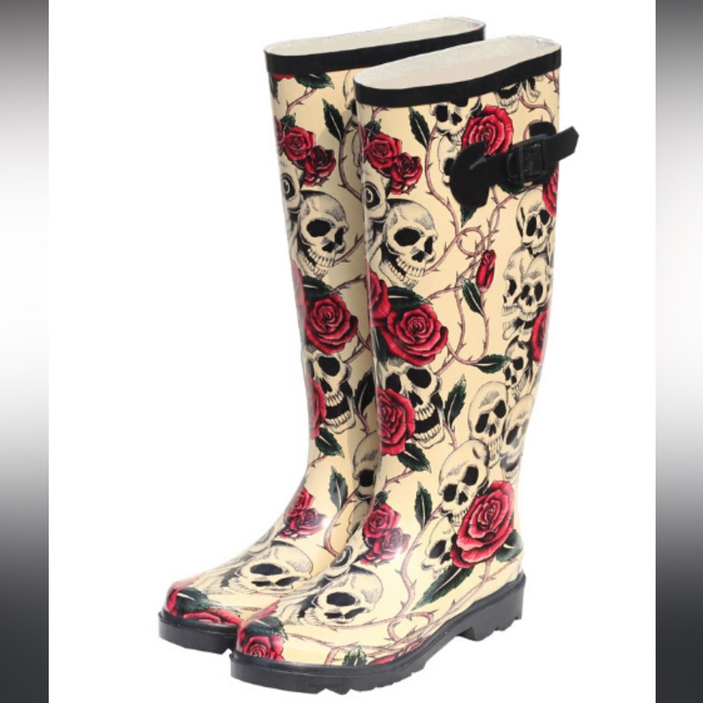 Rose Skull Wellies Style Boots